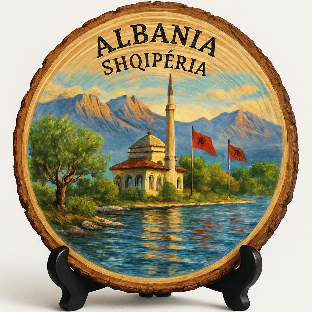 Albania Souvenir Gift – Wood Slice Plaque for Wall or Table, Albania (Shqipëri) Souvenir Gift for Tourists, Plate Collectors & Travel Lovers, Natural Wonders Decorative Gift