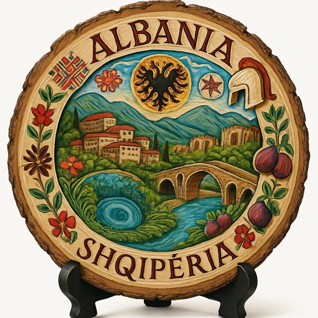 Albania Souvenir Gift – Wood Slice Plaque for Wall or Table, Albania (Shqipëri) Souvenir Gift for Tourists, Plate Collectors & Travel Lovers, Majestic Nature Decorative Gift