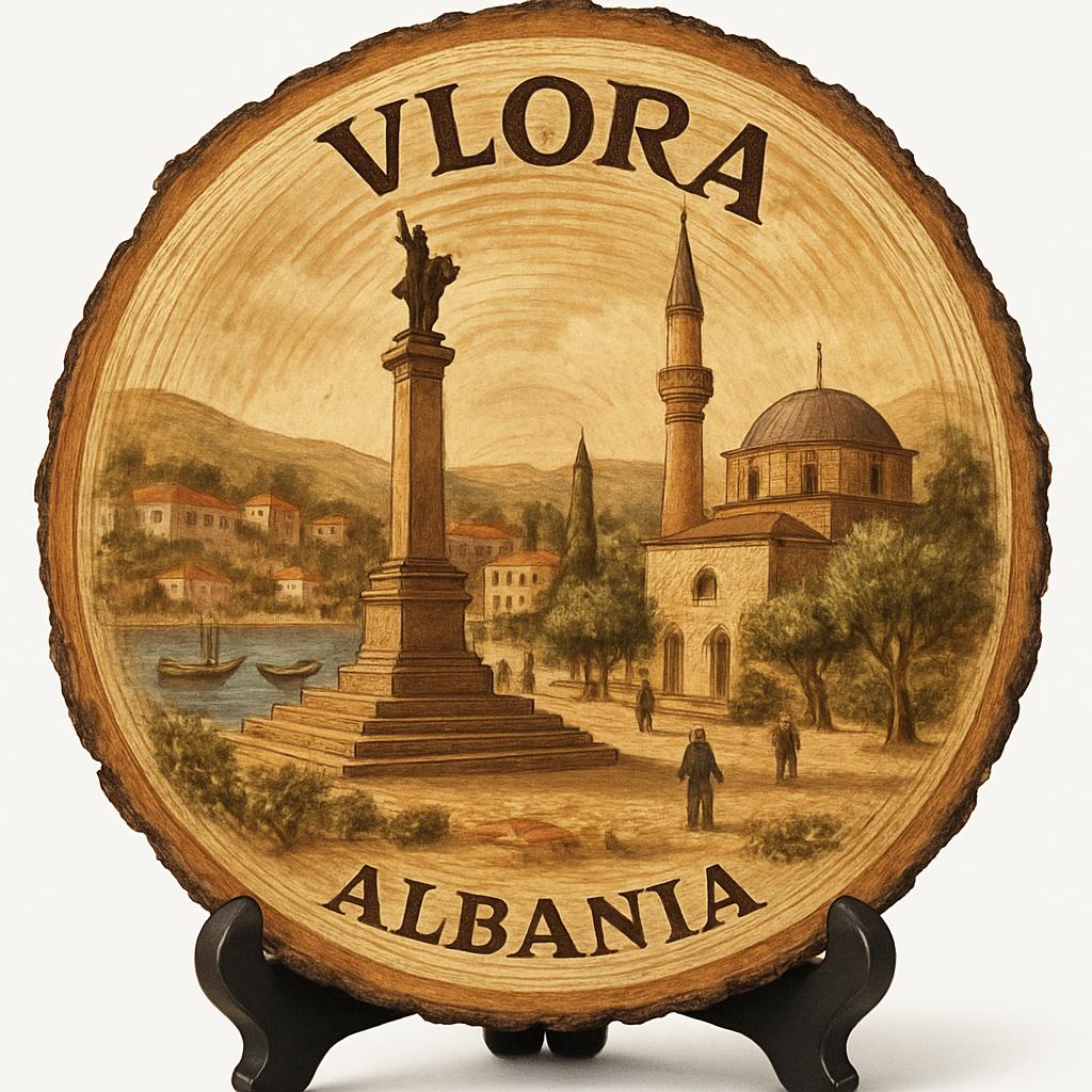 Albania-Vlora Souvenir Gift – Wood Slice Plaque for Wall or Table, Albania (Shqipëri) Souvenir Gift for Tourists, Plate Collectors & Travel Lovers, Coastal City Escape Decorative Gift