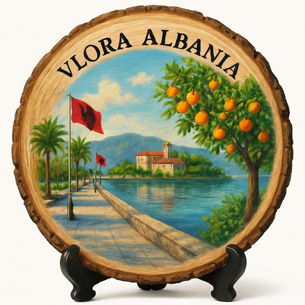 Albania-Vlora Souvenir Gift – Wood Slice Plaque for Wall or Table, Albania (Shqipëri) Souvenir Gift for Tourists, Plate Collectors & Travel Lovers, Vibrant Coastal Experience Decorative Gift