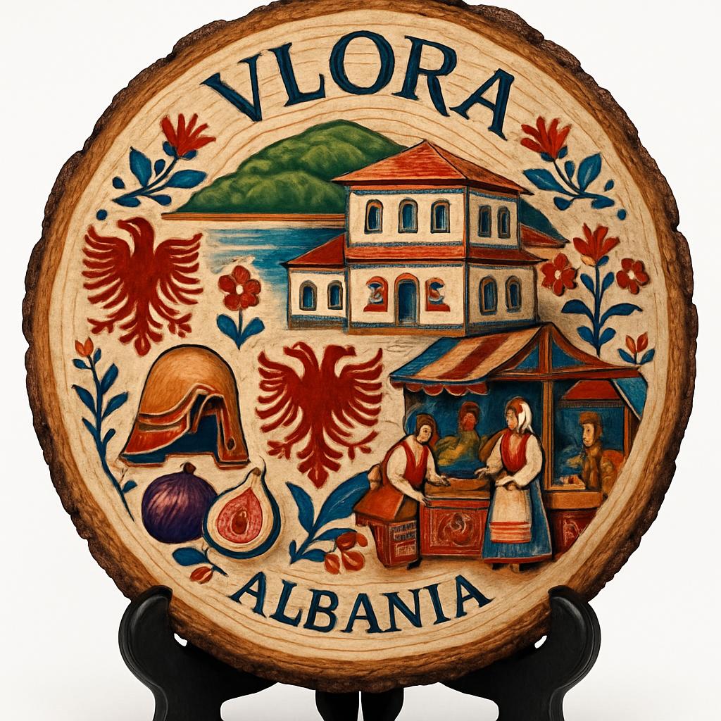 Albania-Vlora Souvenir Gift – Wood Slice Plaque for Wall or Table, Albania (Shqipëri) Souvenir Gift for Tourists, Plate Collectors & Travel Lovers, Scenic Coastal Retreat Decorative Gift