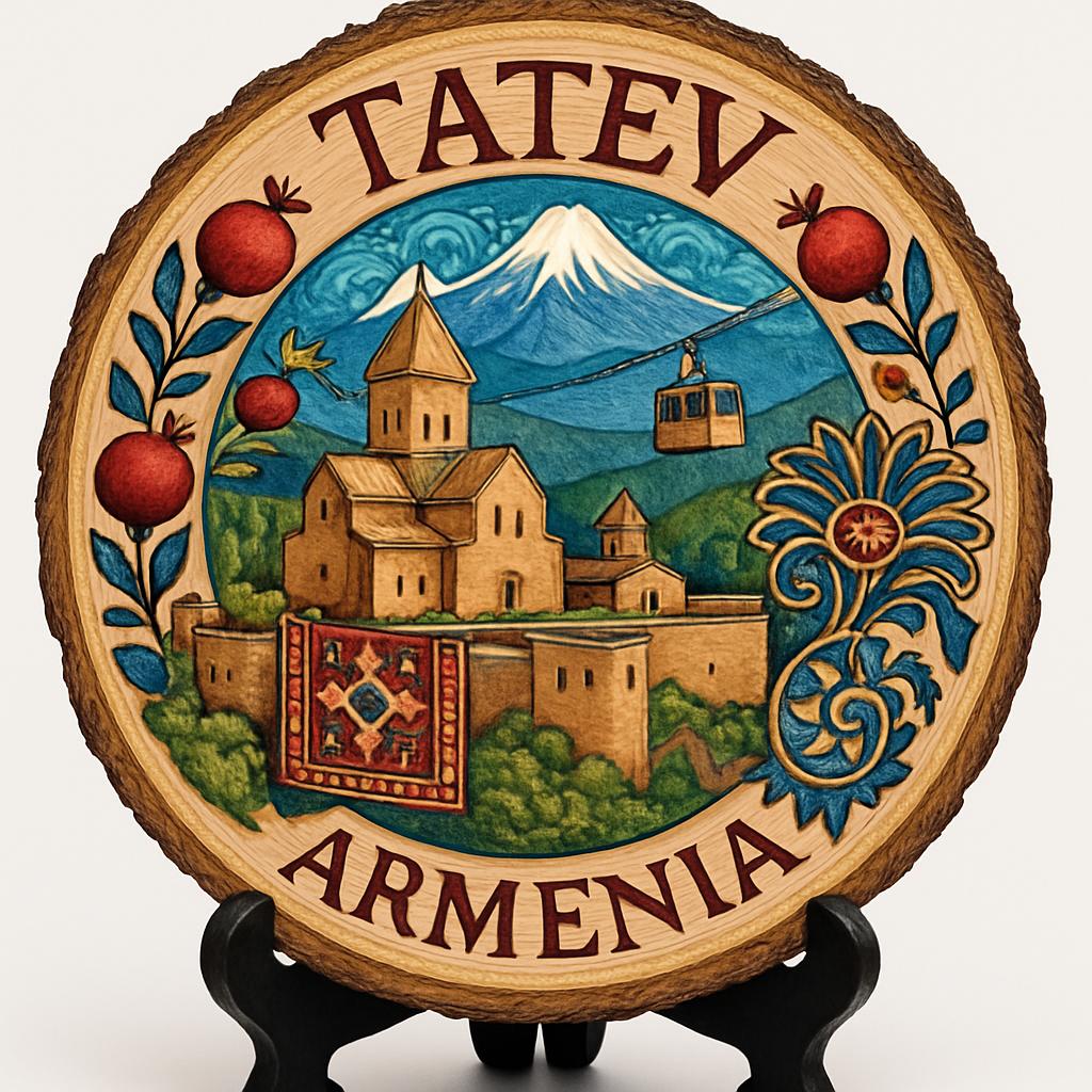 Tatev Armenia Souvenir Gift – Wood Slice Plaque for Wall or Table, Armenia (Հայաստան) Souvenir Gift for Tourists, Spiritual Journey Decorative Gift