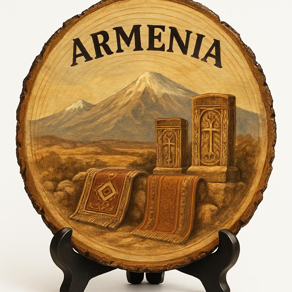 Armenian Souvenir Gift – Wood Slice Plaque for Wall or Table, Armenia (Հայաստան) Souvenir Gift for Tourists, Ancient History Decorative Gift