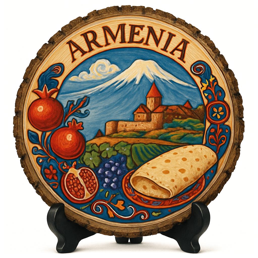 Armenian Souvenir Gift – Wood Slice Plaque for Wall or Table, Armenia (Հայաստան) Souvenir Gift for Tourists, Ancient Monuments Decorative Gift