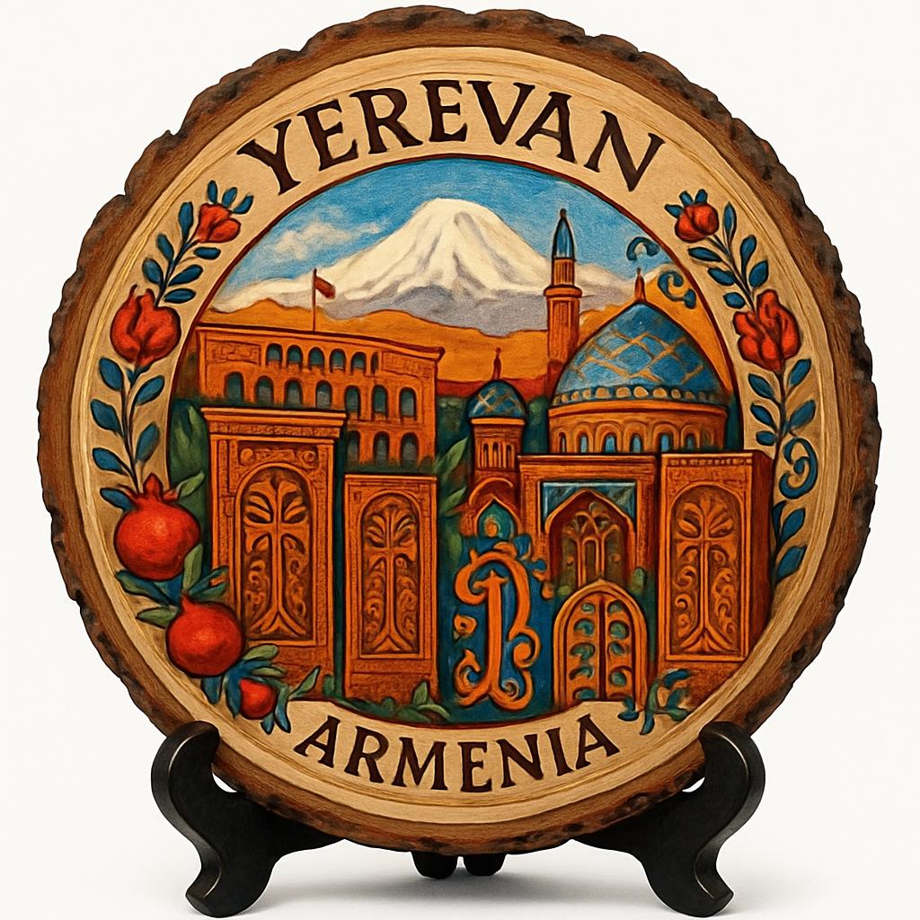 Yerevan Armenia Souvenir Gift – Wood Slice Plaque for Wall or Table, Armenia (Հայաստան) Souvenir Gift for Tourists, Cultural Heritage Decorative Gift