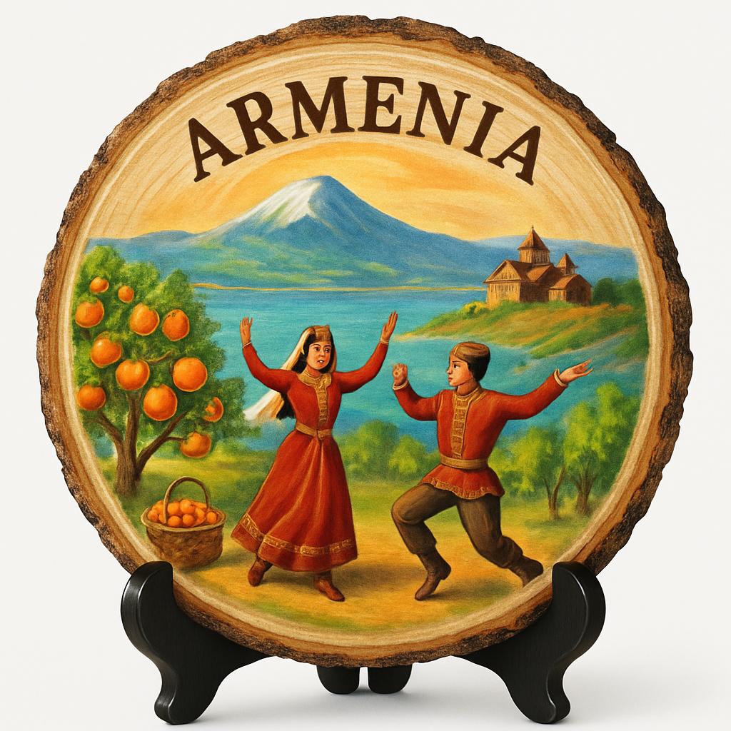 Armenian Souvenir Gift – Wood Slice Plaque for Wall or Table, Armenia (Հայաստան) Souvenir Gift for Tourists, Cultural Heritage Decorative Gift