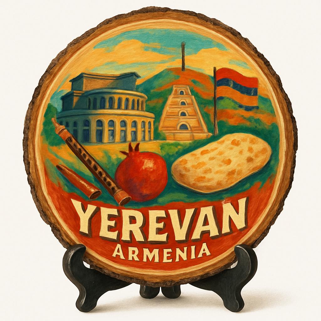 Yerevan Armenia Souvenir Gift – Wood Slice Plaque for Wall or Table, Armenia (Հայաստան) Souvenir Gift for Tourists, Cultural Landmarks Decorative Gift