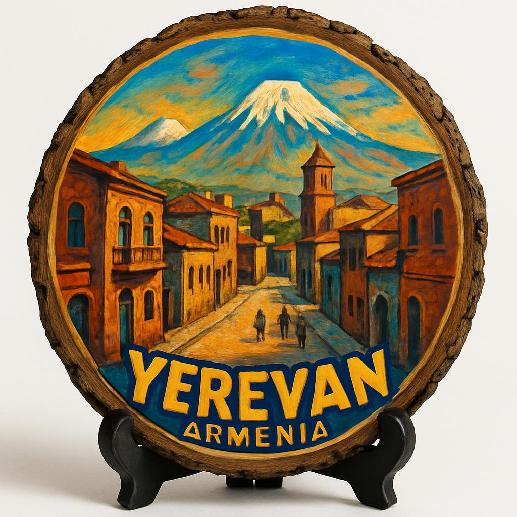 Yerevan Armenia Souvenir Gift – Wood Slice Plaque for Wall or Table, Armenia (Հայաստան) Souvenir Gift for Tourists, Urban Heritage Decorative Gift