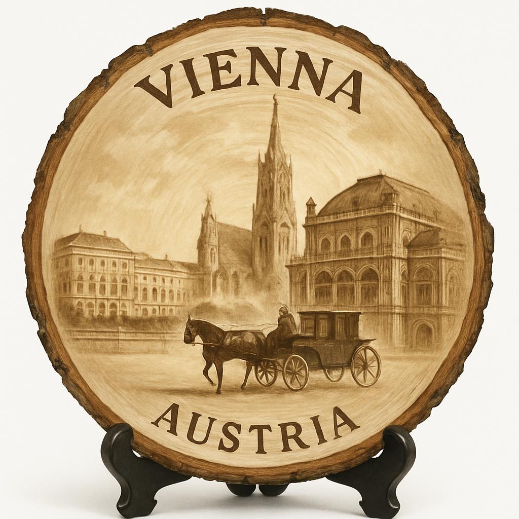Vienna Austria Souvenir Gift – Wood Slice Plaque for Wall or Table, Austria Souvenir for Tourists, Plate Collectors & Travel Lovers