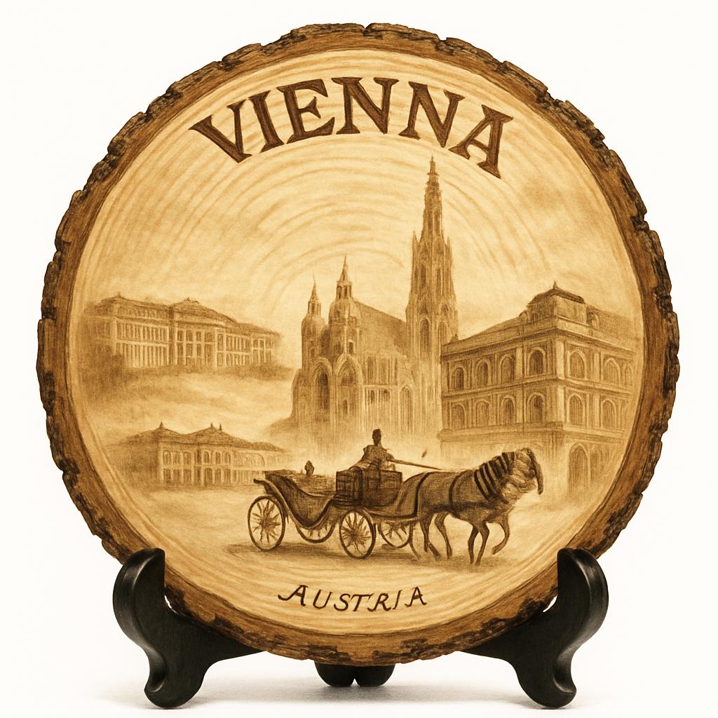 Vienna Austria Travel Souvenir – Decorative Wooden Slice Plate for Display, Austria Keepsake for Collectors, Tourists & Home Décor Enthusiasts