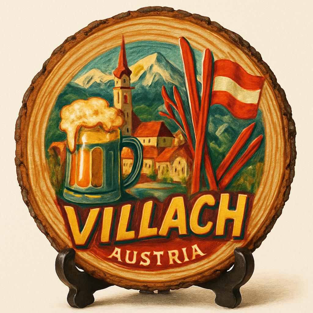 Villach Austria Travel Souvenir – Decorative Wooden Slice Plate for Display, Austria Keepsake for Collectors, Tourists & Home Décor Enthusiasts