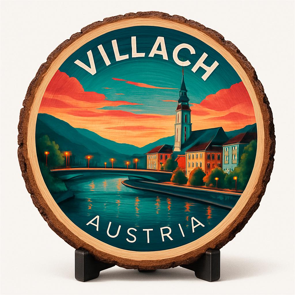 Villach Austria Decorative Souvenir – Handcrafted Wooden Slice Plaque, Austria Gift for Travelers, Plate Collectors & Cultural Décor Fans