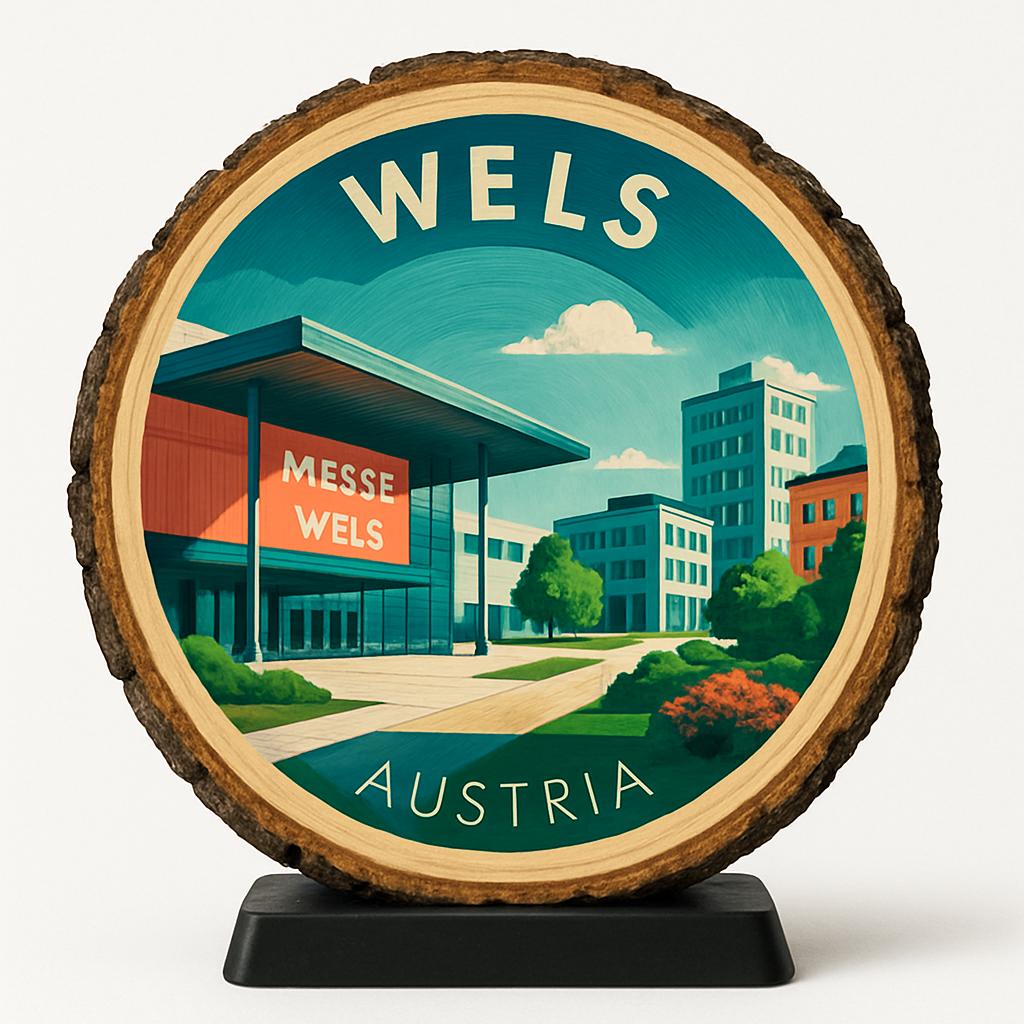 Wels Austria Decorative Souvenir – Handcrafted Wooden Slice Plaque, Austria Gift for Travelers, Plate Collectors & Cultural Décor Fans