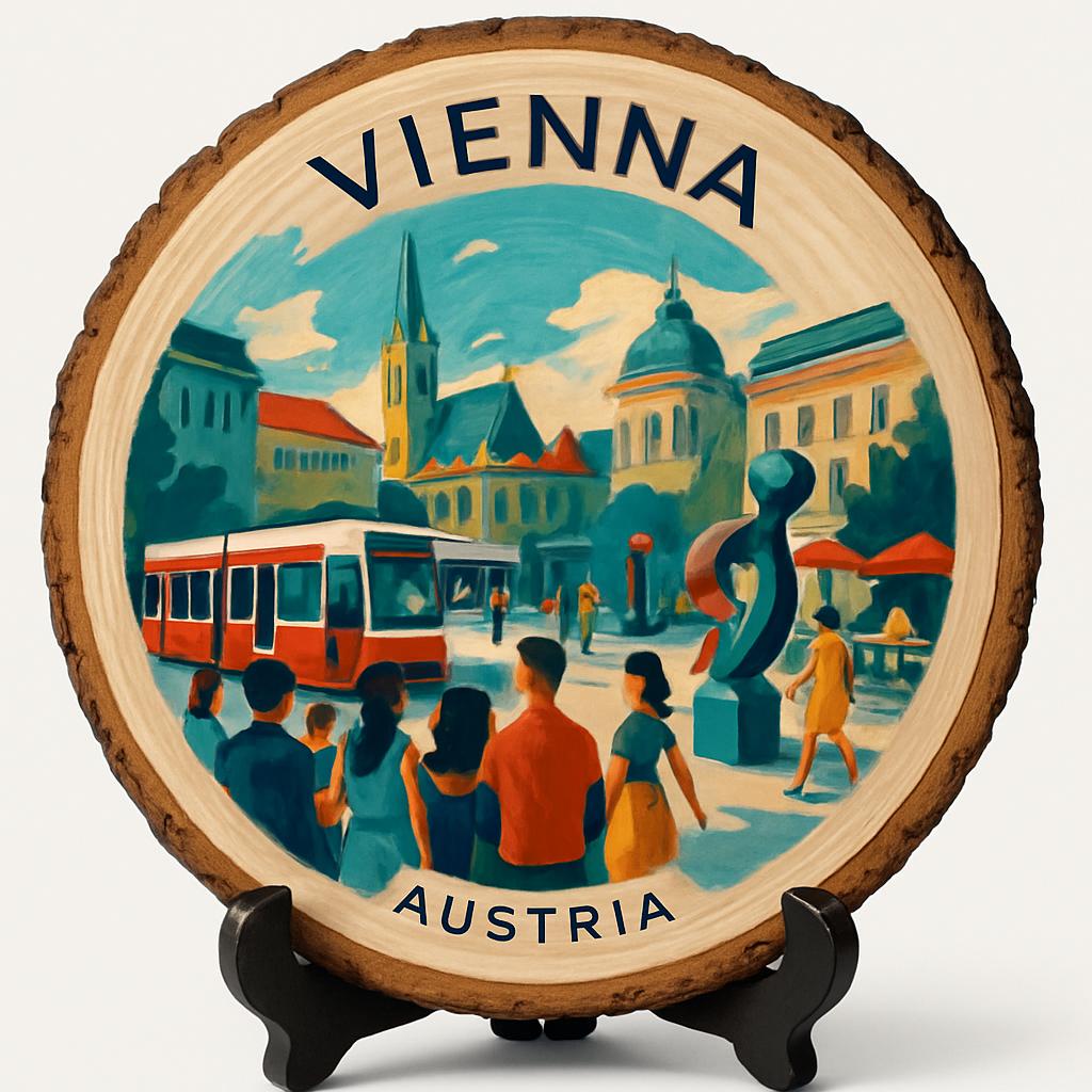 Vienna Austria Souvenir Gift – Wood Slice Plaque for Wall or Table, Austria Souvenir for Tourists, Plate Collectors & Travel Lovers