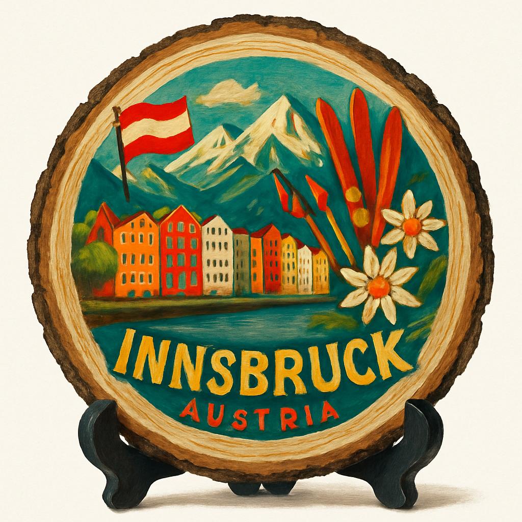 Innsbruck Austria Souvenir Gift – Wood Slice Plaque for Wall or Table, Austria Souvenir for Tourists, Plate Collectors & Travel Lovers