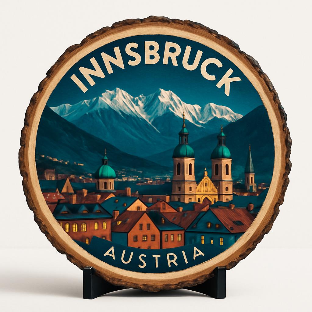 Innsbruck Austria Travel Souvenir – Decorative Wooden Slice Plate for Display, Austria Keepsake for Collectors, Tourists & Home Décor Enthusiasts