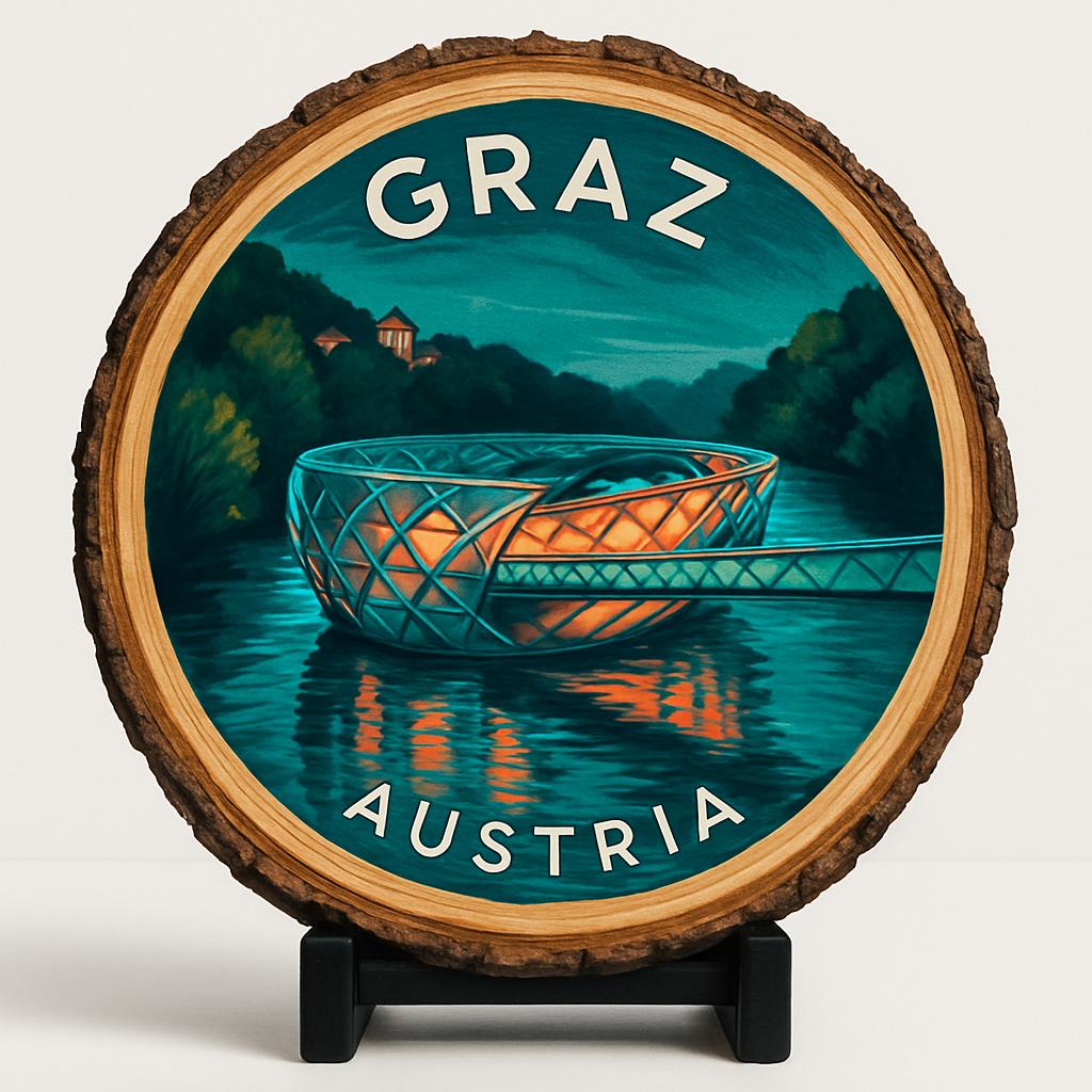 Graz Austria Decorative Souvenir – Handcrafted Wooden Slice Plaque, Austria Gift for Travelers, Plate Collectors & Cultural Décor Fans