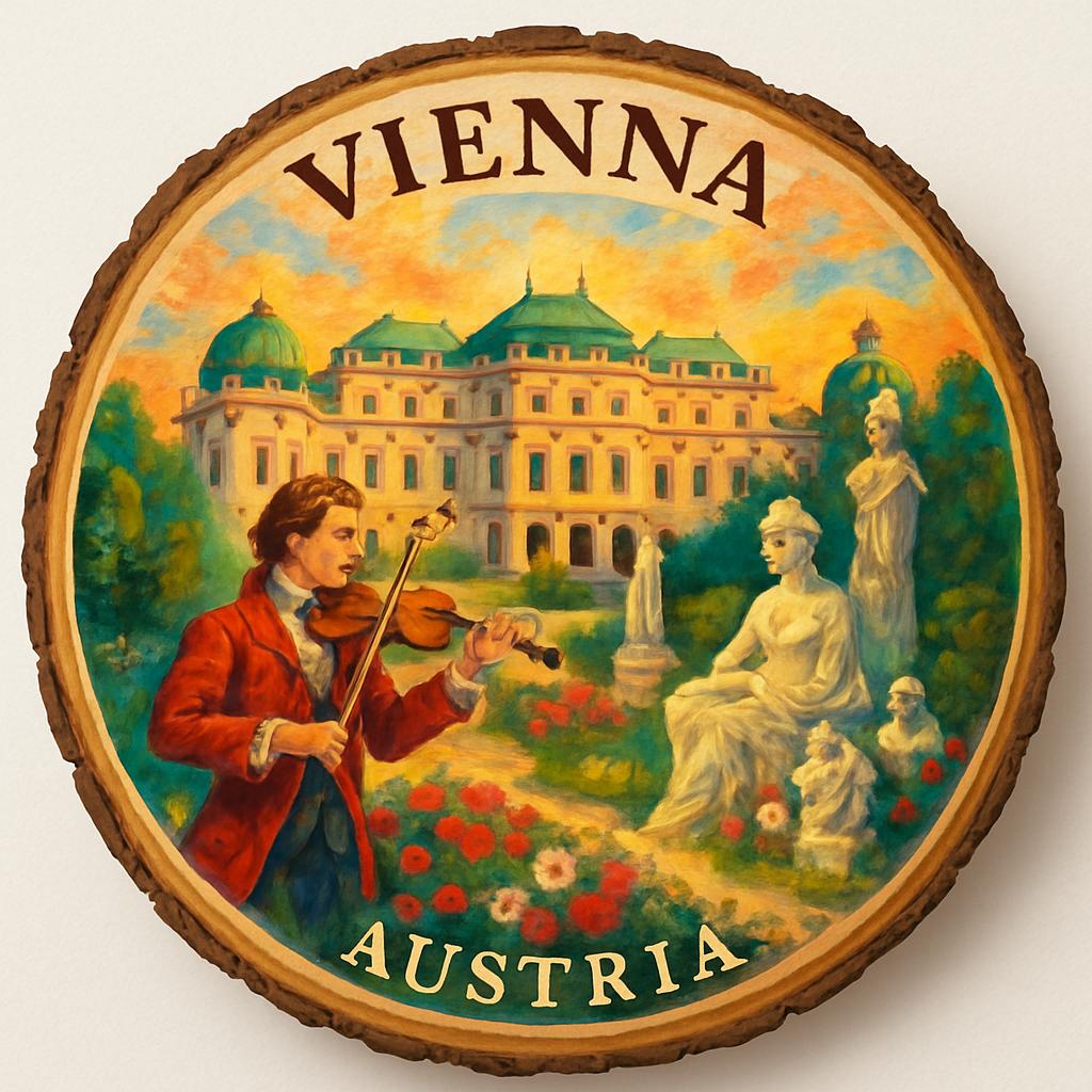 Vienna Austria Decorative Souvenir – Handcrafted Wooden Slice Plaque, Austria Gift for Travelers, Plate Collectors & Cultural Décor Fans