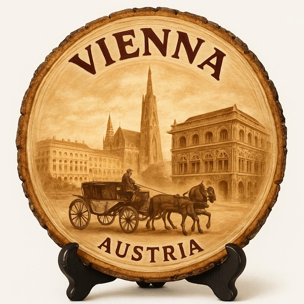 Vienna Austria Keepsake Souvenir – Rustic Wood Slice Plaque, Austria Memorabilia for Tourists, Collectors & Travel Enthusiasts