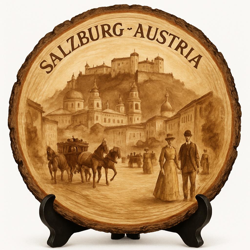 Salzburg Austria Souvenir Gift – Wood Slice Plaque for Wall or Table, Austria Souvenir for Tourists, Plate Collectors & Travel Lovers