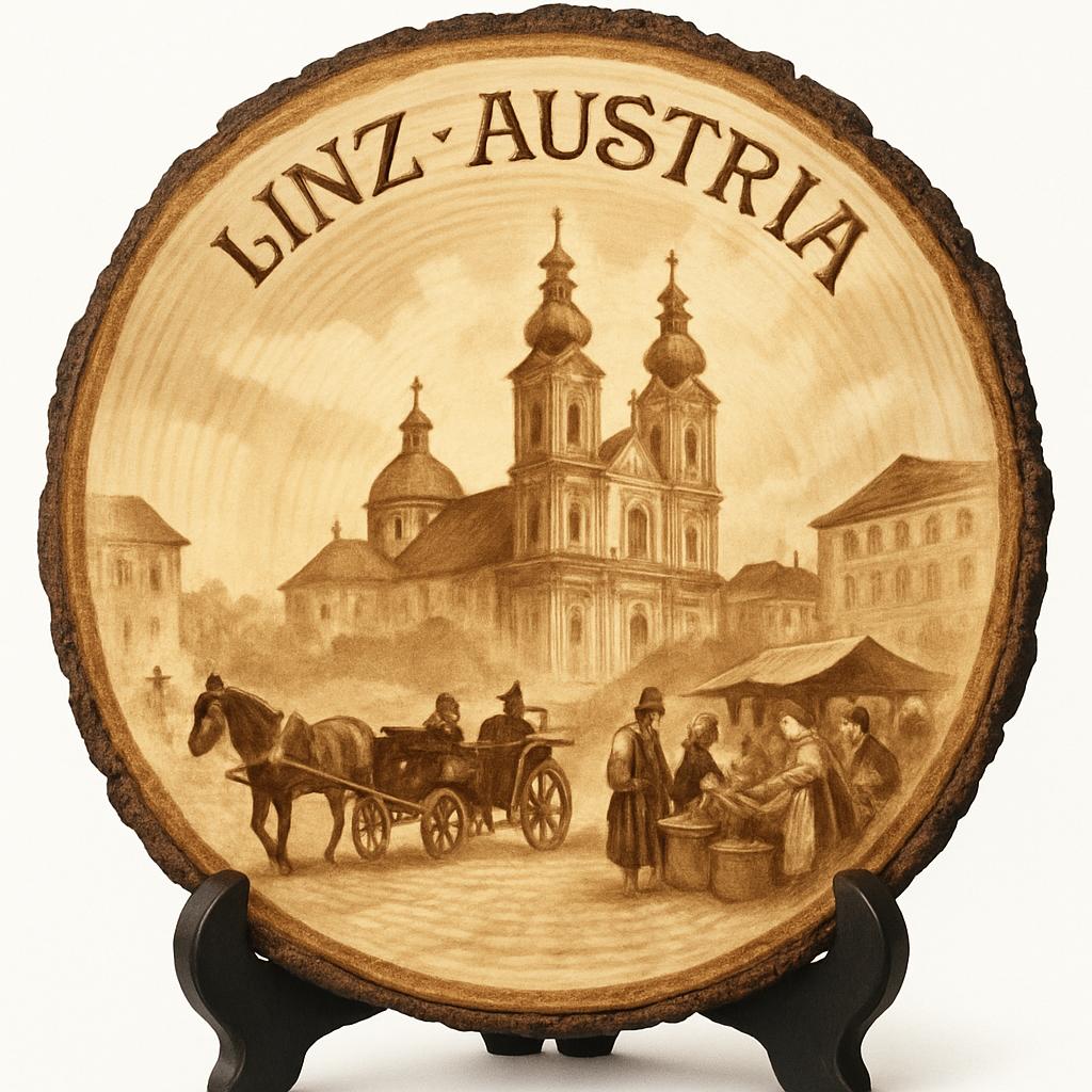 Linz Austria Souvenir Gift – Wood Slice Plaque for Wall or Table, Austria Souvenir for Tourists, Plate Collectors & Travel Lovers