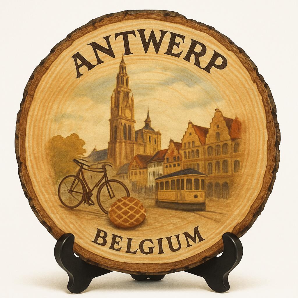 Antwerp Souvenir Gift – Wood Slice Plaque for Wall or Table, Belgium (België) Souvenir Gift for Tourists, Plate Collectors & Travel Lovers, Artistic Heritage Decorative Gift