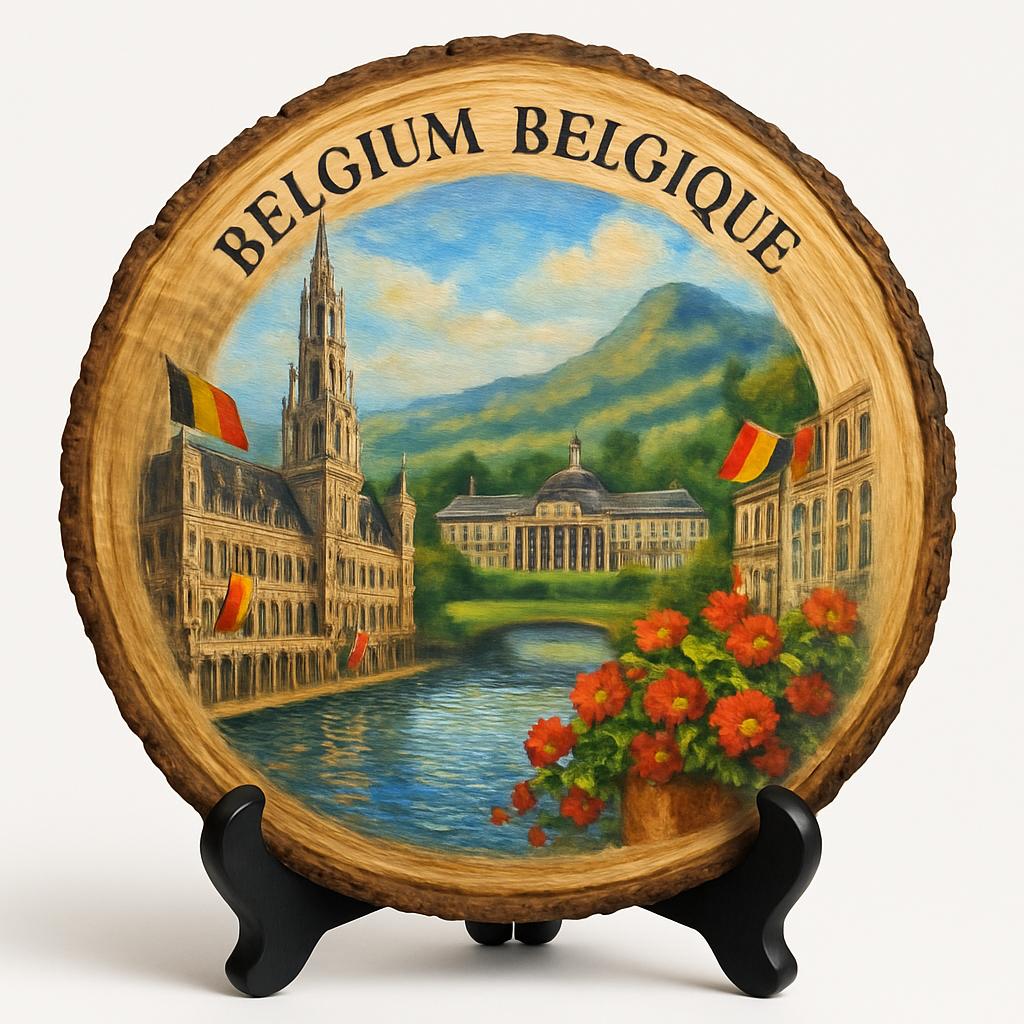 Belgium Souvenir Gift – Wood Slice Plaque for Wall or Table, Belgium (België) Souvenir Gift for Tourists, Plate Collectors & Travel Lovers, Historic Landmarks Decorative Gift