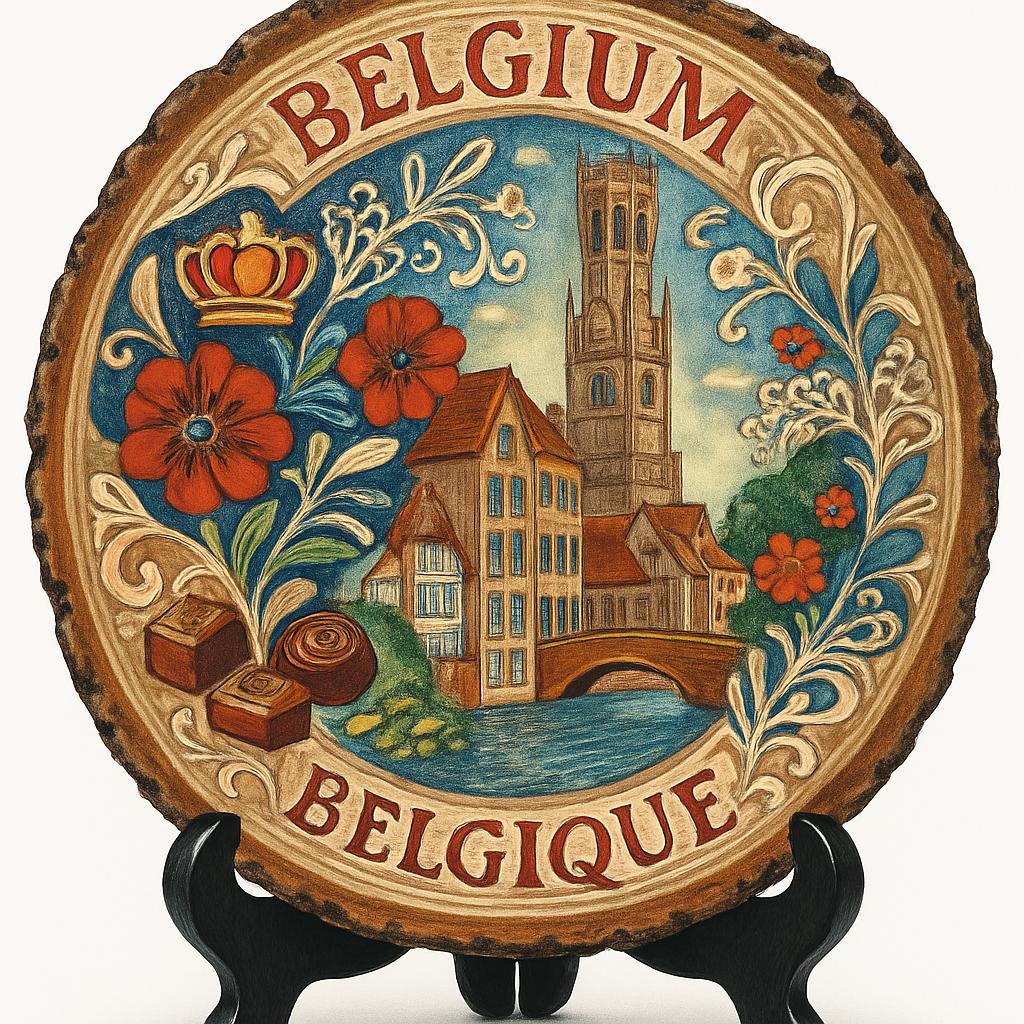 Belgium Souvenir Gift – Wood Slice Plaque for Wall or Table, Belgium (België) Souvenir Gift for Tourists, Plate Collectors & Travel Lovers, Culinary Heritage Decorative Gift