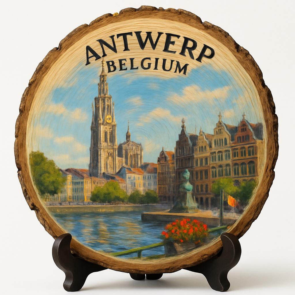 Antwerpen Souvenir Gift – Wood Slice Plaque for Wall or Table, Belgium (België) Souvenir Gift for Tourists, Plate Collectors & Travel Lovers, Vibrant Arts Scene Decorative Gift