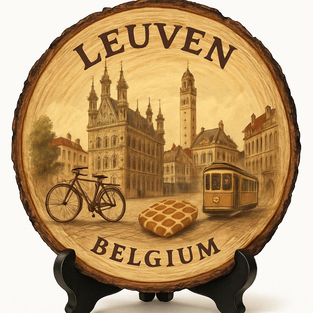 Leuven Souvenir Gift – Wood Slice Plaque for Wall or Table, Belgium (België) Souvenir Gift for Tourists, Plate Collectors & Travel Lovers, University Town Decorative Gift