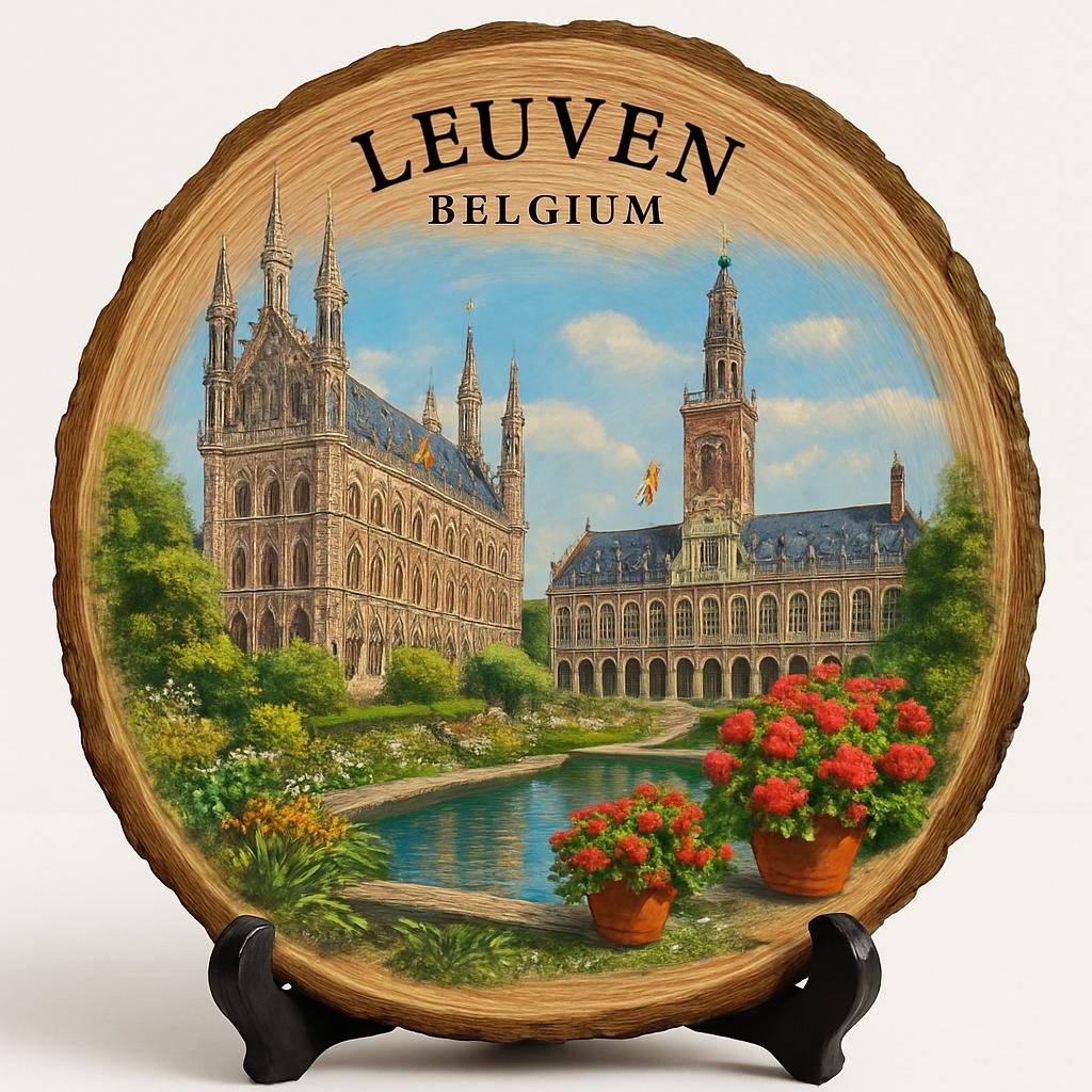 Leuven Souvenir Gift – Wood Slice Plaque for Wall or Table, Belgium (België) Souvenir Gift for Tourists, Plate Collectors & Travel Lovers, Charming Village Decorative Gift