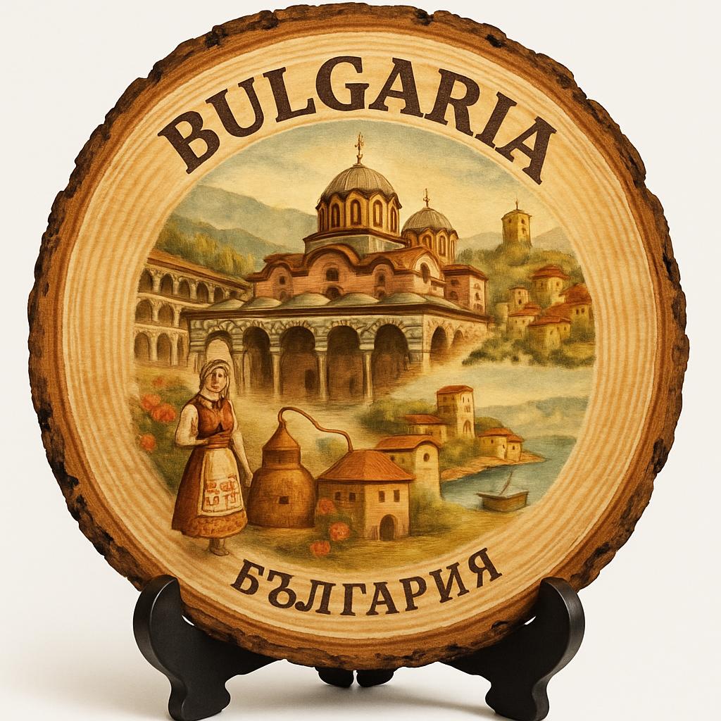 Bulgaria Souvenir Gift – Wood Slice Plaque for Wall or Table, Bulgaria (България) Souvenir Gift for Tourists, Plate Collectors & Travel Lovers, Cultural Heritage Decorative Gift