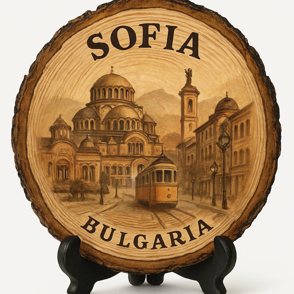Sofia Souvenir Gift – Wood Slice Plaque for Wall or Table, Bulgaria (България) Souvenir Gift for Tourists, Plate Collectors & Travel Lovers, Cultural Capital Decorative Gift