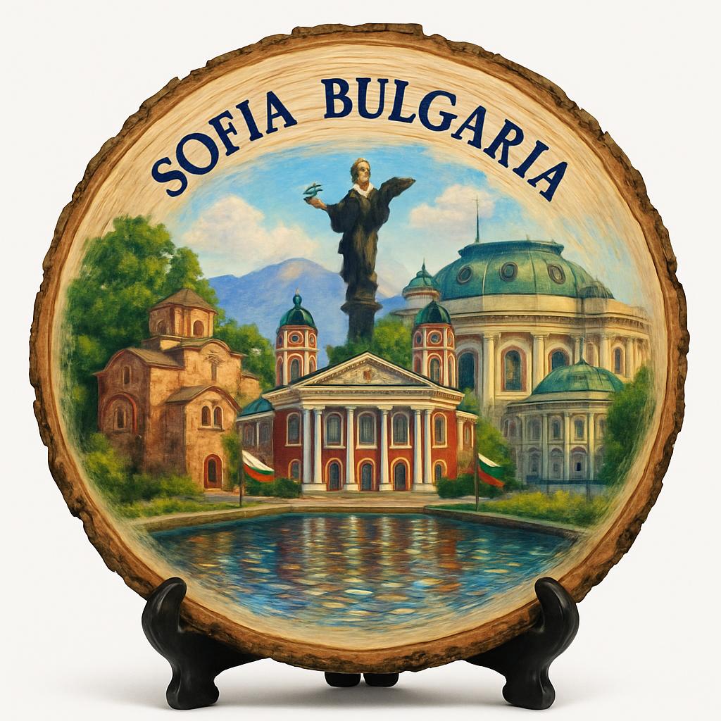 Sofia Souvenir Gift – Wood Slice Plaque for Wall or Table, Bulgaria (България) Souvenir Gift for Tourists, Plate Collectors & Travel Lovers, Architectural Heritage Decorative Gift