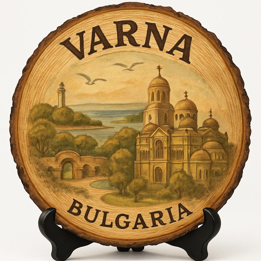 Varna Souvenir Gift – Wood Slice Plaque for Wall or Table, Bulgaria (България) Souvenir Gift for Tourists, Plate Collectors & Travel Lovers, Coastal Charm Decorative Gift