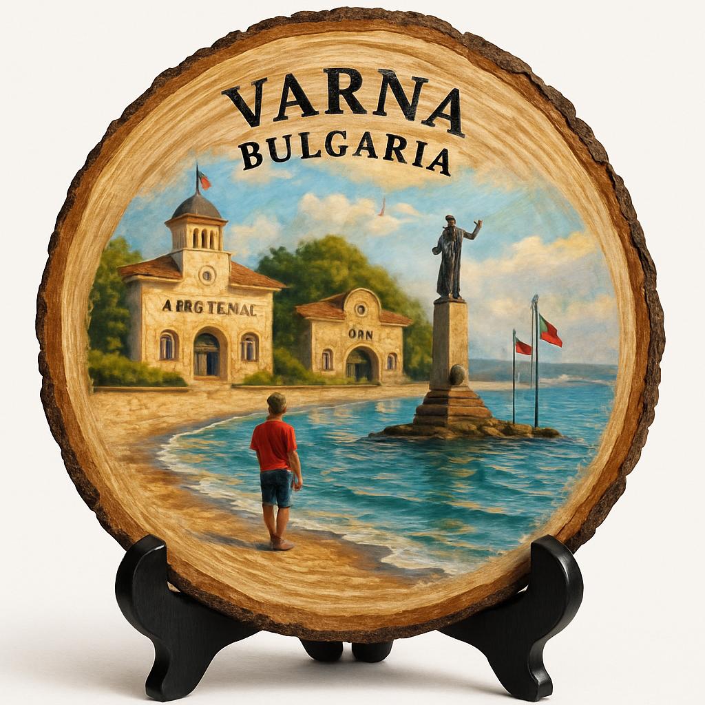 Varna Souvenir Gift – Wood Slice Plaque for Wall or Table, Bulgaria (България) Souvenir Gift for Tourists, Plate Collectors & Travel Lovers, Seaside Escape Decorative Gift