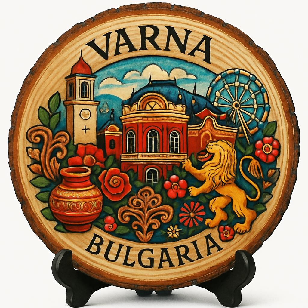 Varna Souvenir Gift – Wood Slice Plaque for Wall or Table, Bulgaria (България) Souvenir Gift for Tourists, Plate Collectors & Travel Lovers, Maritime Heritage Decorative Gift
