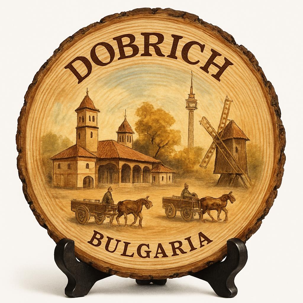 Dobrich Souvenir Gift – Wood Slice Plaque for Wall or Table, Bulgaria (България) Souvenir Gift for Tourists, Plate Collectors & Travel Lovers, Coastal Retreat Decorative Gift