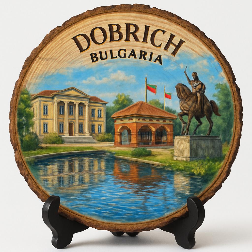 Dobrich Souvenir Gift – Wood Slice Plaque for Wall or Table, Bulgaria (България) Souvenir Gift for Tourists, Plate Collectors & Travel Lovers, Scenic Coastal Views Decorative Gift