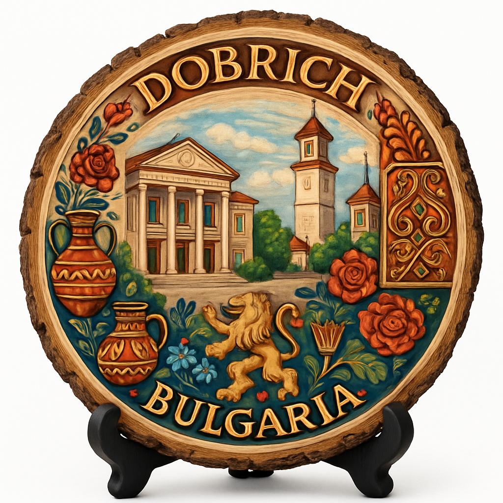 Dobrich Souvenir Gift – Wood Slice Plaque for Wall or Table, Bulgaria (България) Souvenir Gift for Tourists, Plate Collectors & Travel Lovers, Relaxing Coastal Getaway Decorative Gift