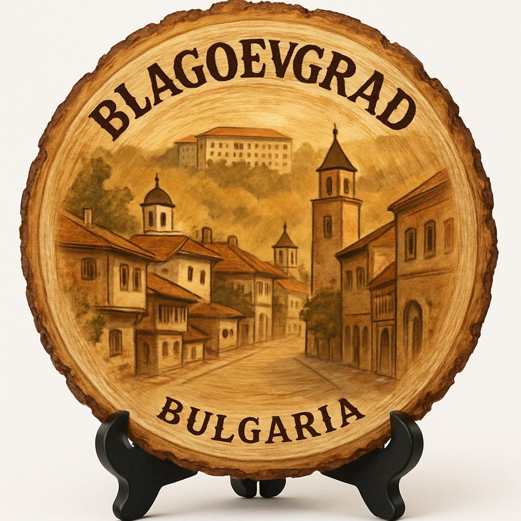 Blagoevgrad Souvenir Gift – Wood Slice Plaque for Wall or Table, Bulgaria (България) Souvenir Gift for Tourists, Plate Collectors & Travel Lovers, Scenic Mountain Town Decorative Gift