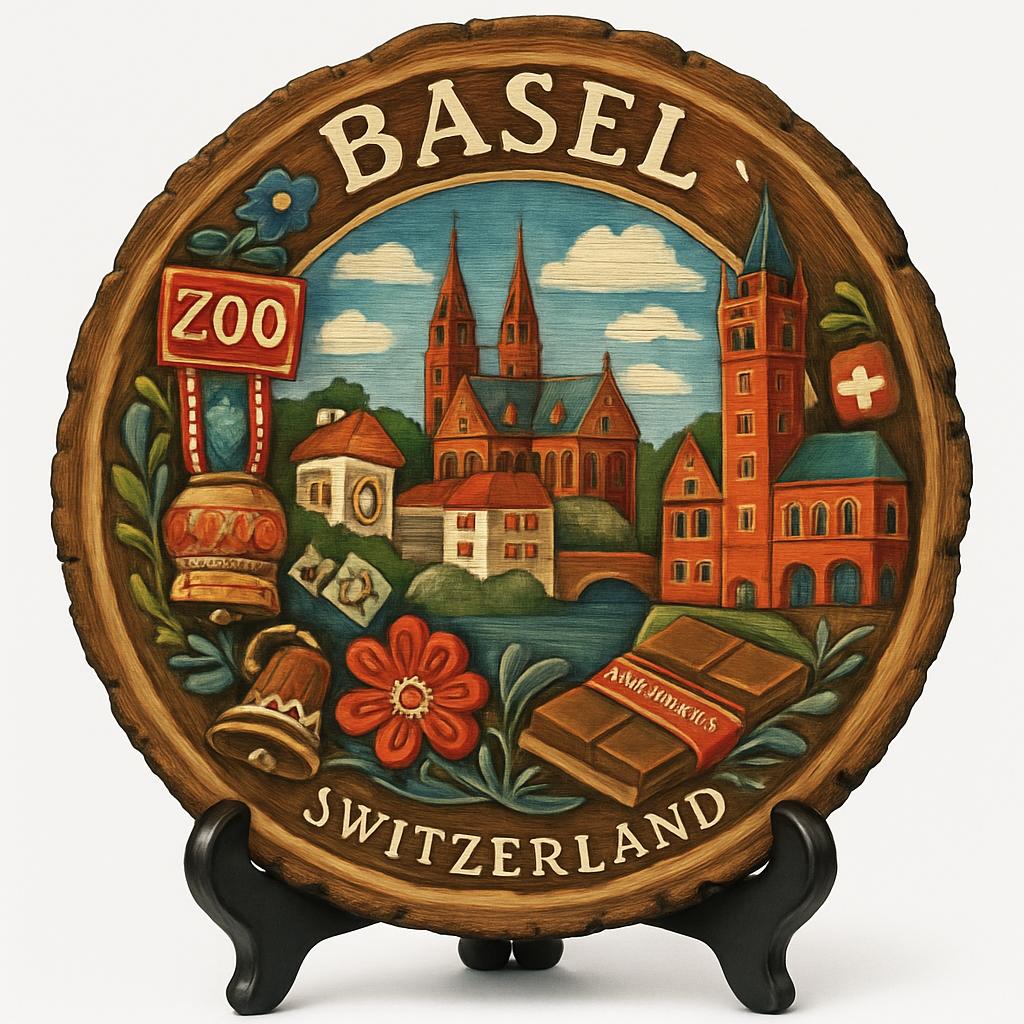Basel Switzerland Souvenir Gift – Wood Slice Plaque for Wall or Table, Switzerland (Schweiz) Souvenir Gift for Tourists, Culinary Delights Decorative Gift