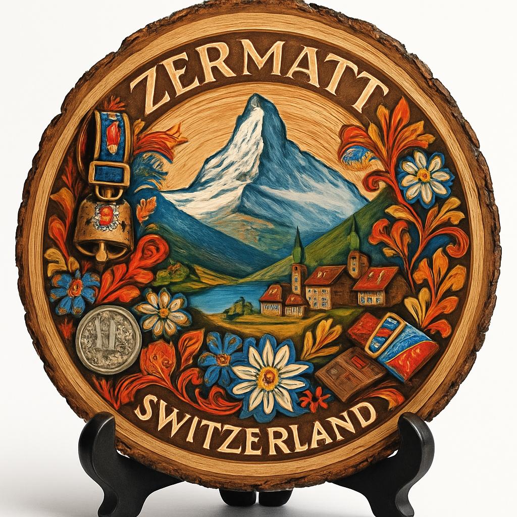 Switzerland Souvenir Gift – Wood Slice Plaque for Wall or Table, Switzerland (Schweiz) Souvenir Gift for Tourists, Scenic Alpine Adventures Decorative Gift