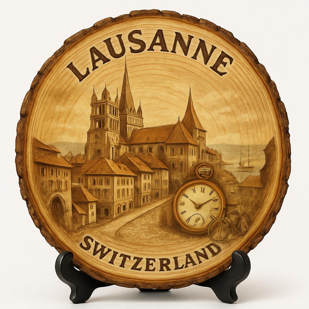 Lausanne-Swiss Souvenir Gift – Wood Slice Plaque for Wall or Table, Switzerland (Schweiz) Souvenir Gift for Tourists, Cultural Heritage Decorative Gift