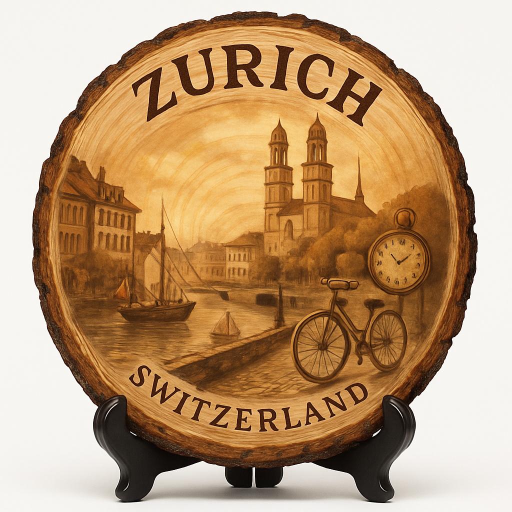 Zurich Souvenir Gift – Wood Slice Plaque for Wall or Table, Switzerland (Schweiz) Souvenir Gift for Tourists, Urban Charm Decorative Gift