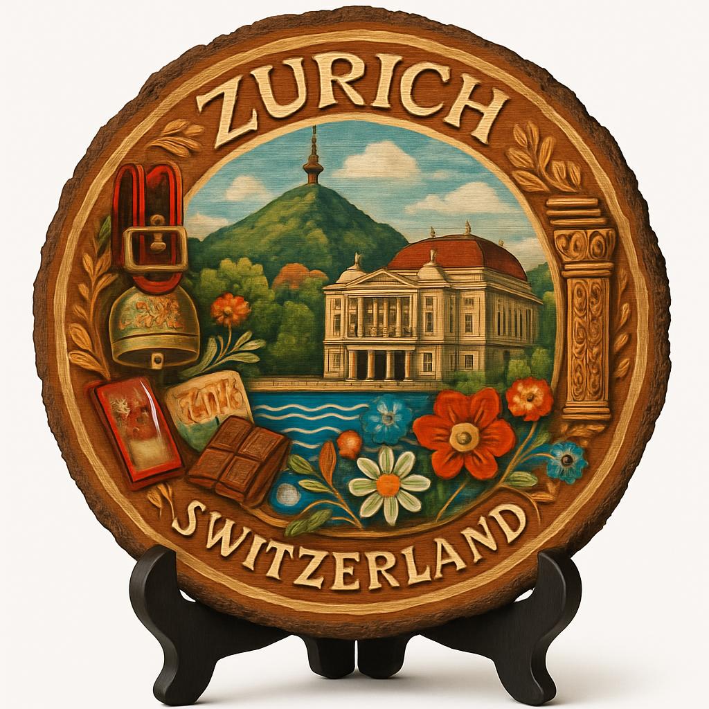 Zurich Souvenir Gift – Wood Slice Plaque for Wall or Table, Switzerland (Schweiz) Souvenir Gift for Tourists, Scenic Mountain Views Decorative Gift