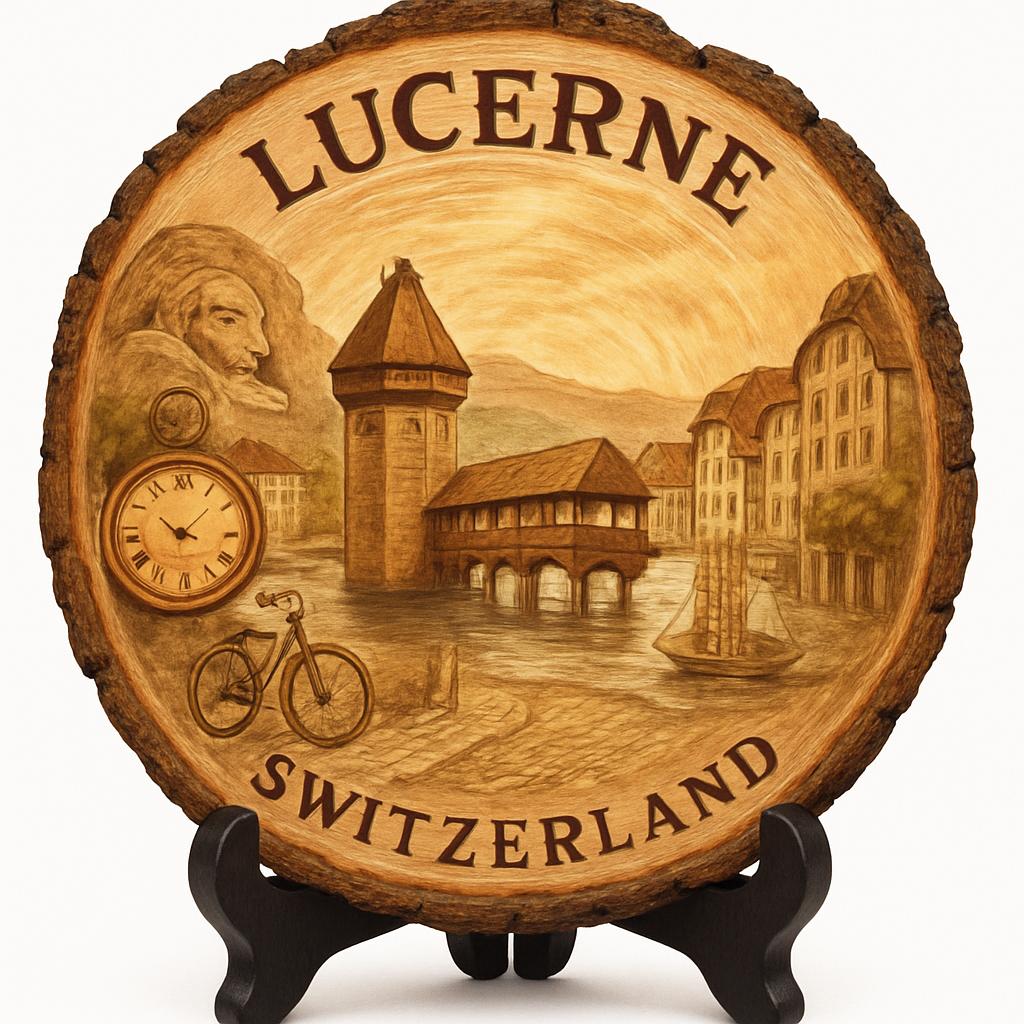 Lucerne Souvenir Gift – Wood Slice Plaque for Wall or Table, Switzerland (Schweiz) Souvenir Gift for Tourists, Picturesque Lake and Mountain Views Decorative Gift