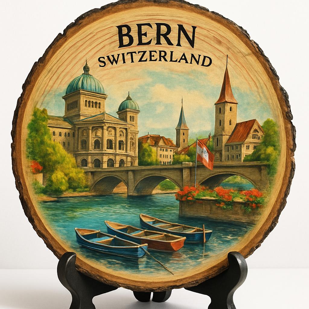 Bern Switzerland Souvenir Gift – Wood Slice Plaque for Wall or Table, Switzerland (Schweiz) Souvenir Gift for Tourists, Cultural Heritage Decorative Gift
