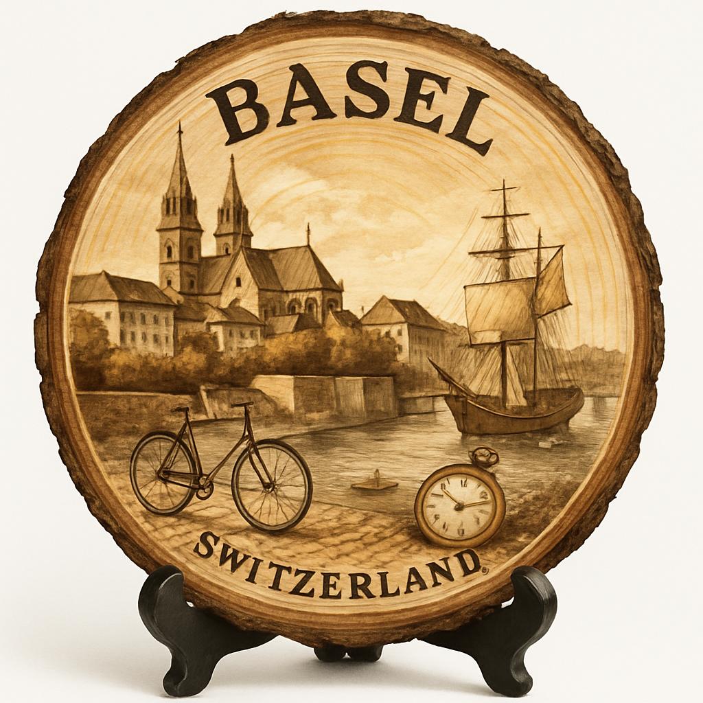 Basel Switzerland Souvenir Gift – Wood Slice Plaque for Wall or Table, Switzerland (Schweiz) Souvenir Gift for Tourists, Cultural Heritage Decorative Gift