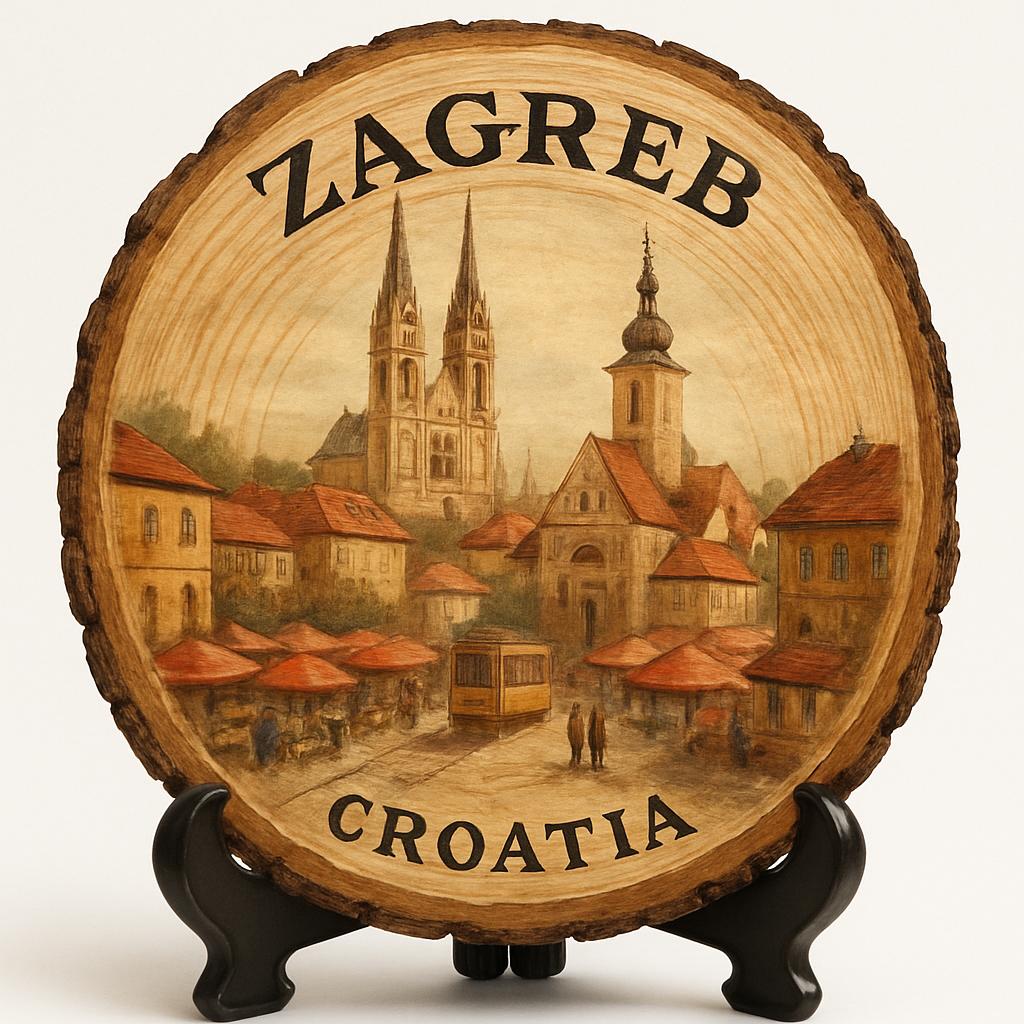 Zagreb Souvenir Gift – Wood Slice Plaque for Wall or Table, Croatia (Hrvatska) Souvenir Gift for Tourists, Plate Collectors & Travel Lovers, Urban Culture Decorative Gift
